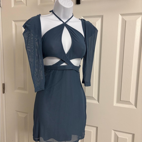 Dolls Kill Backless Halter Dress in Slate Blue - Picture 7 of 11
